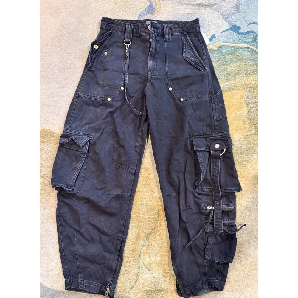 Cult Gaia Women's Black Utility Cargo Pants Size 0 Gold Hardware Wide Leg